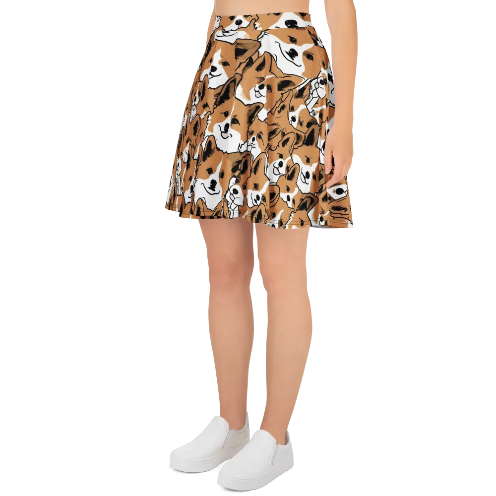 Corgi Crowd on Skater Skirt — Left