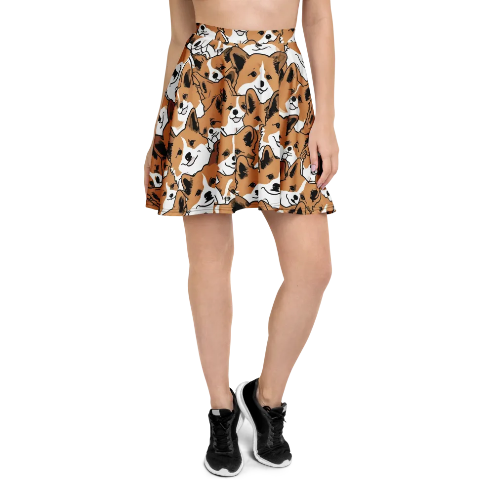 Corgi Crowd on Skater Skirt — Front