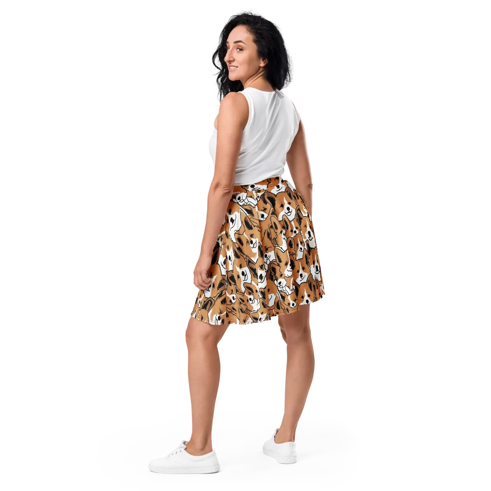 Corgi Crowd on Skater Skirt — Back