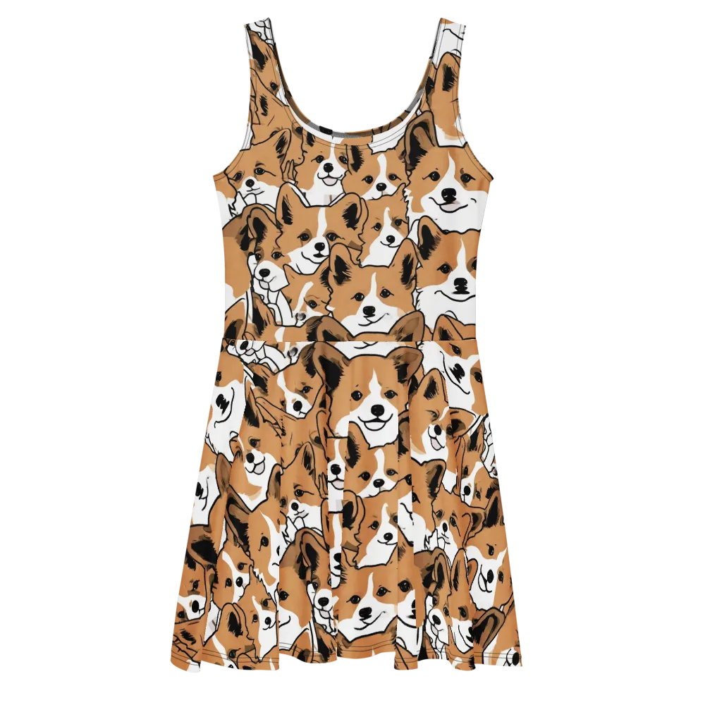 Corgi Crowd on Skater Dress — Front