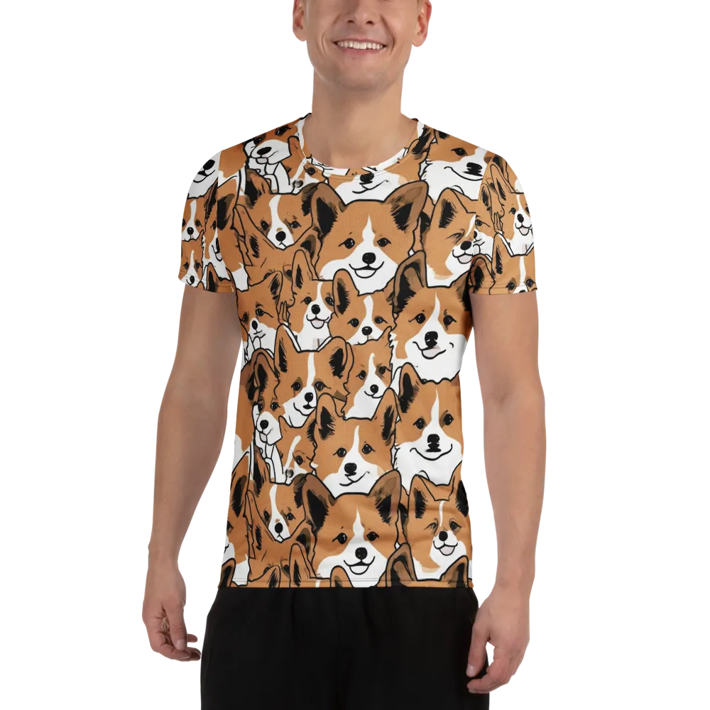 Corgi Crowd on Men's Athletic T-Shirt — Front