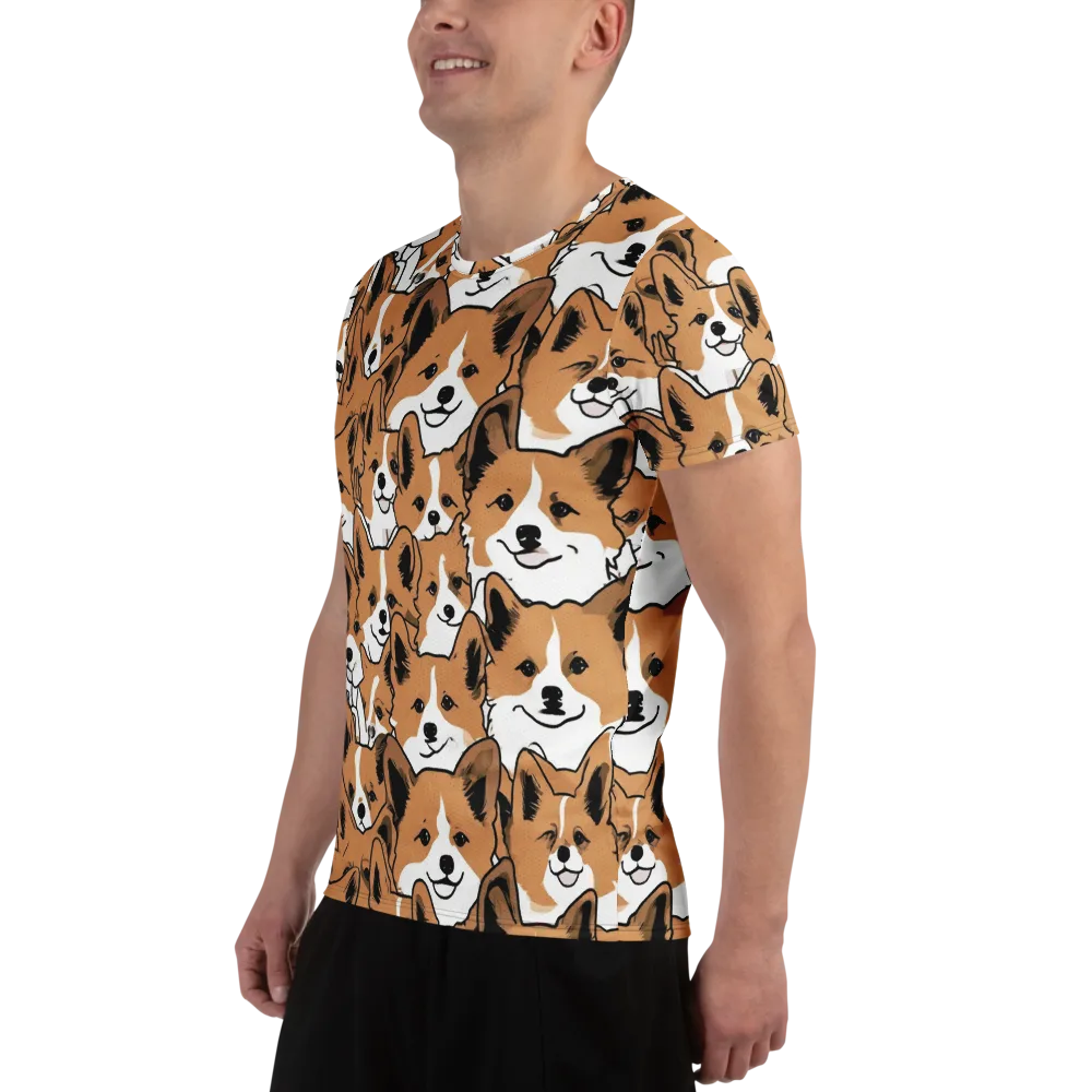 Corgi Crowd on Men's Athletic T-Shirt — Left