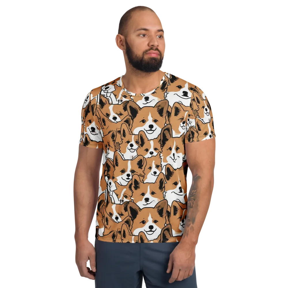 Corgi Crowd on Men's Athletic T-Shirt — Front