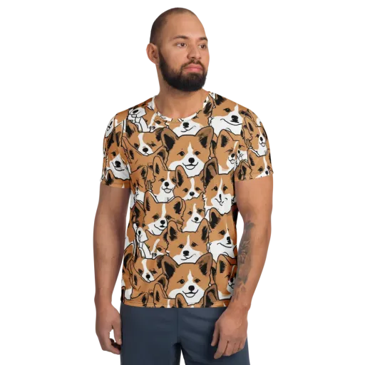 Corgi Crowd on a Men's Athletic T-Shirt