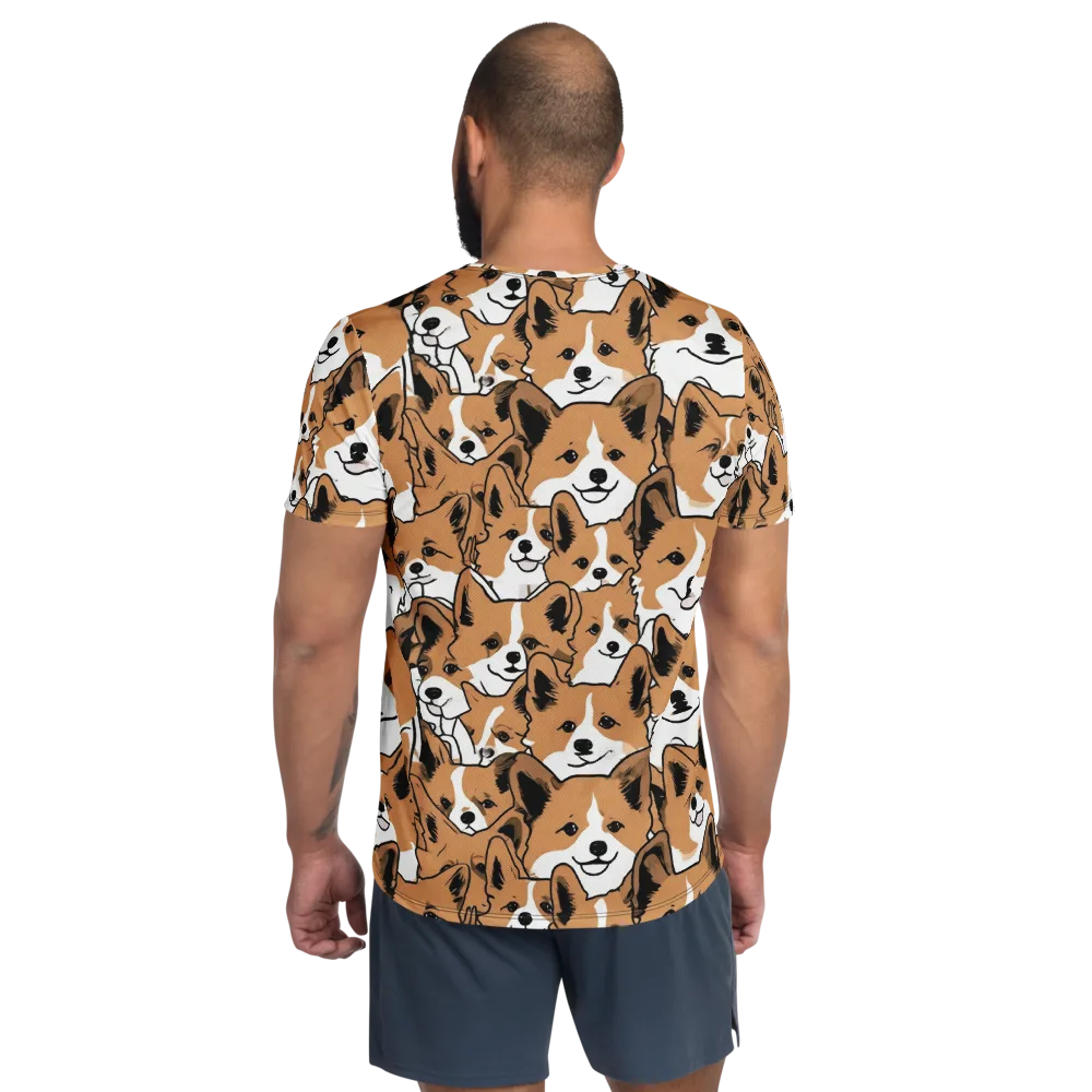 Corgi Crowd on Men's Athletic T-Shirt — Back