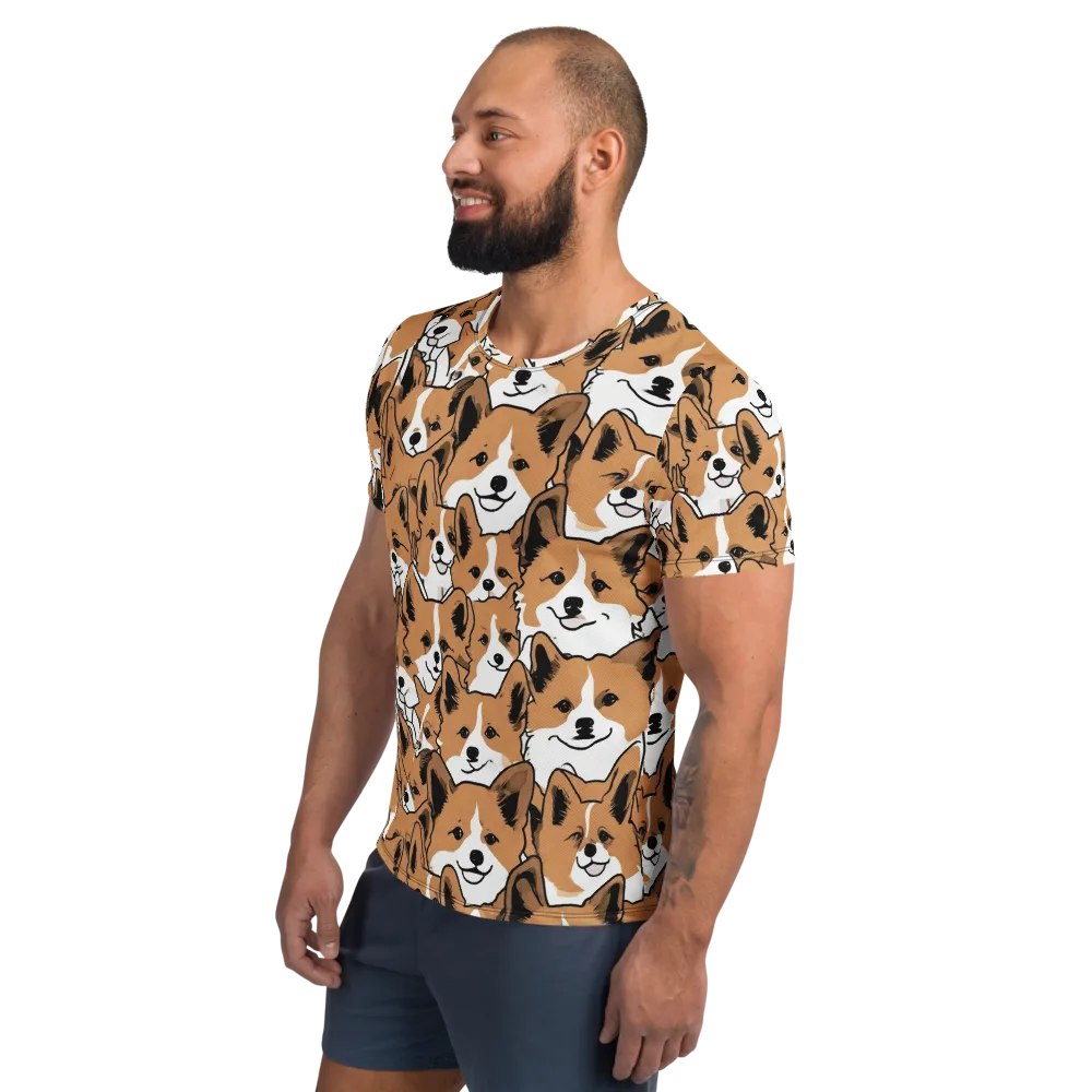 Corgi Crowd on Men's Athletic T-Shirt — Left