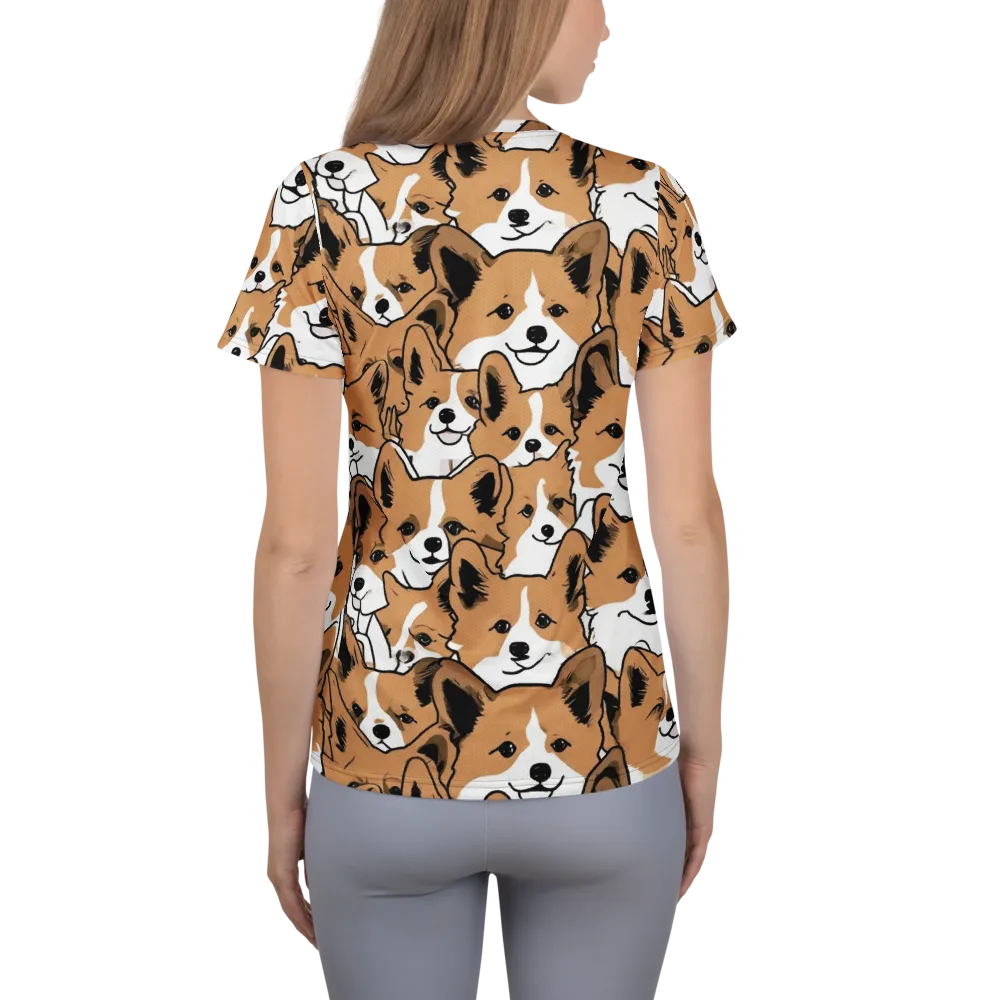 Corgi Crowd on Women's Athletic T-Shirt — Back