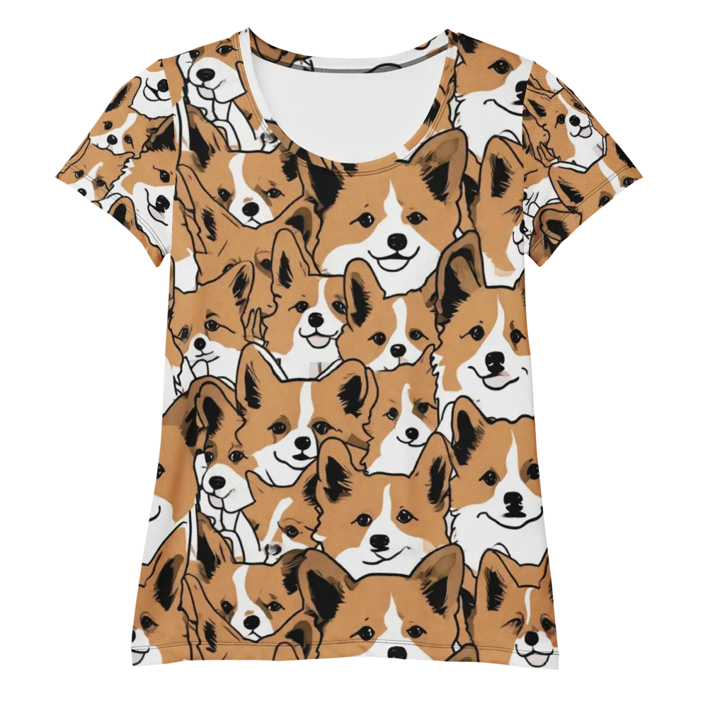 Corgi Crowd on Women's Athletic T-Shirt — Front