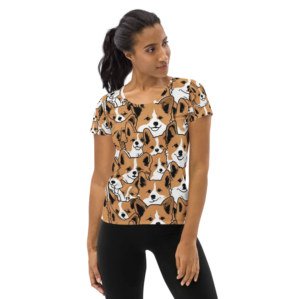 Corgi Crowd on Women's Athletic T-Shirt — Front