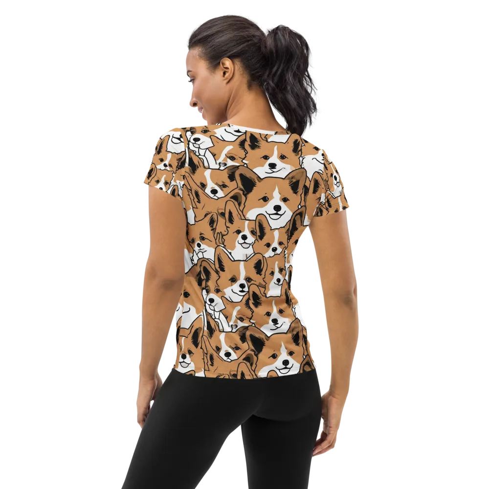 Corgi Crowd on Women's Athletic T-Shirt — Back