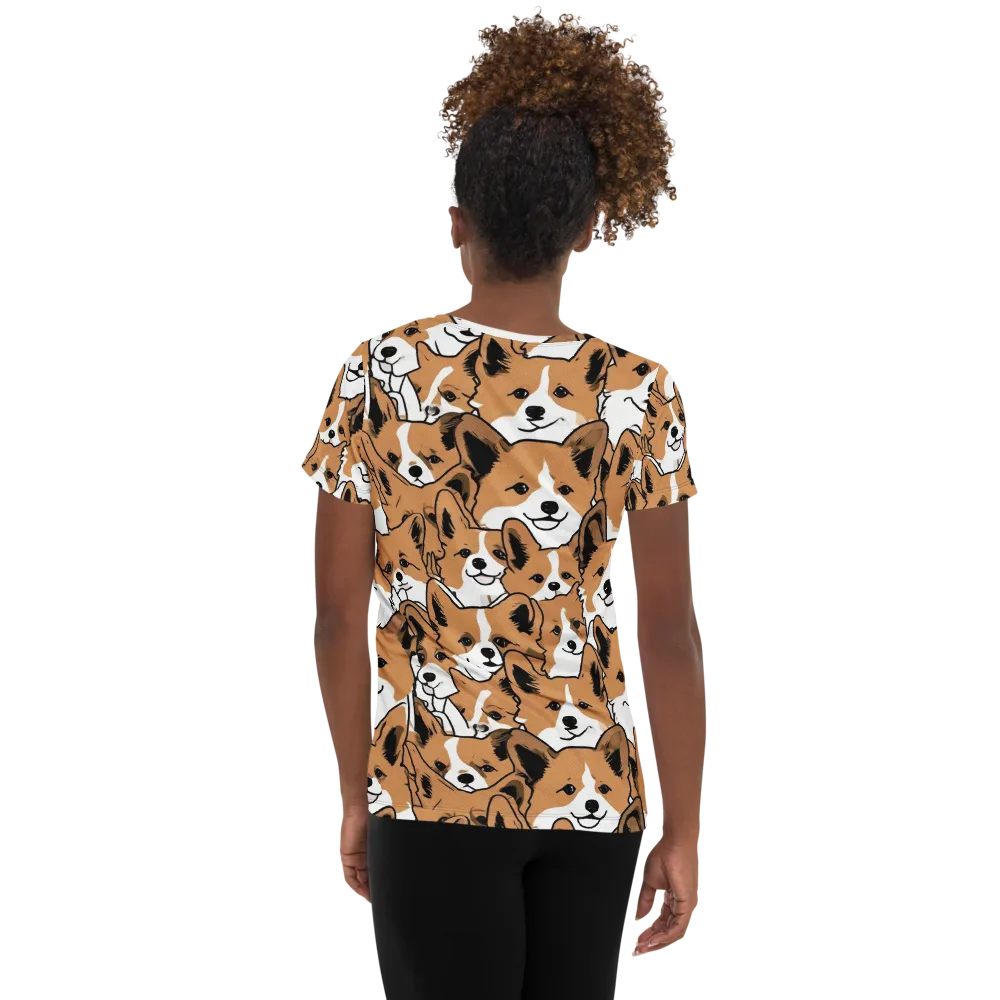 Corgi Crowd on Women's Athletic T-Shirt — Back