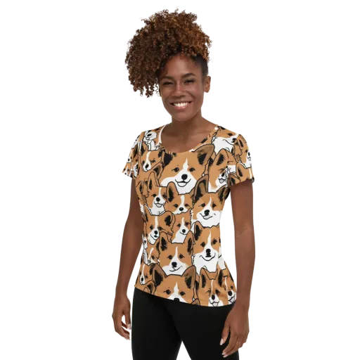 Corgi Crowd on a Women's Athletic T-Shirt