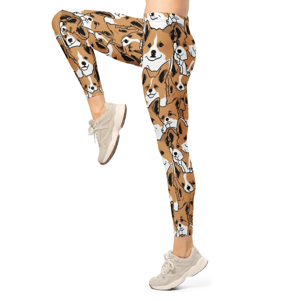 Corgi Crowd on Leggings — Left