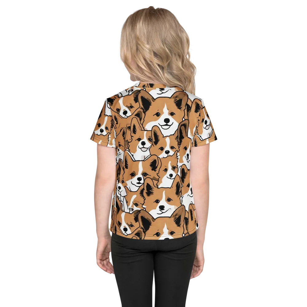 Corgi Crowd on Kids Crew Neck T-Shirt — Back