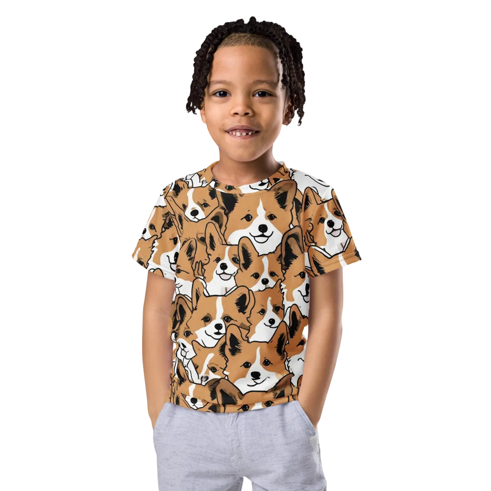 Corgi Crowd on Kids Crew Neck T-Shirt — Front
