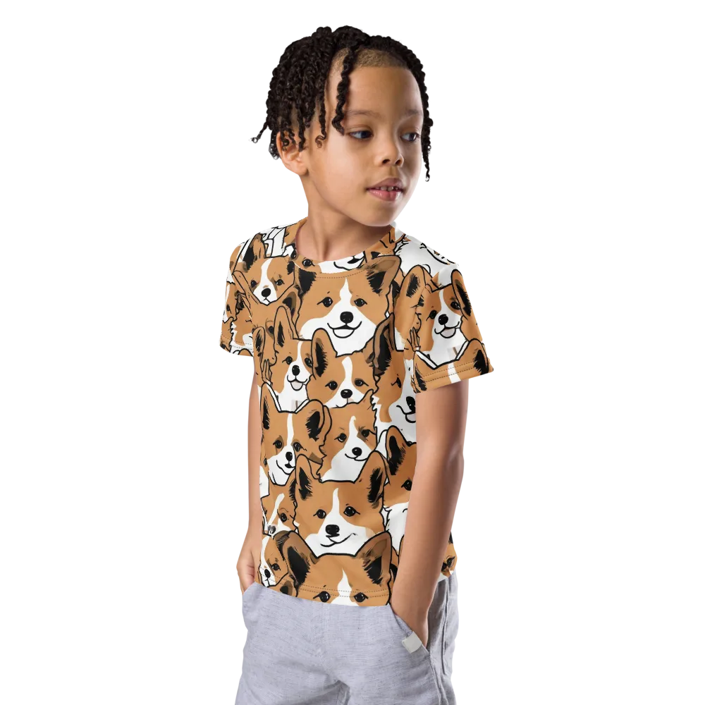 Corgi Crowd on Kids Crew Neck T-Shirt — Left Front