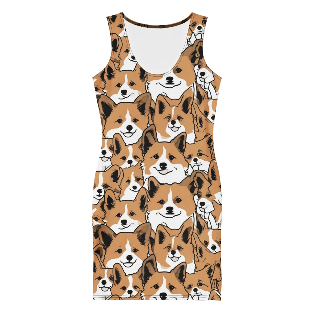 Corgi Crowd on Bodycon Dress — Front