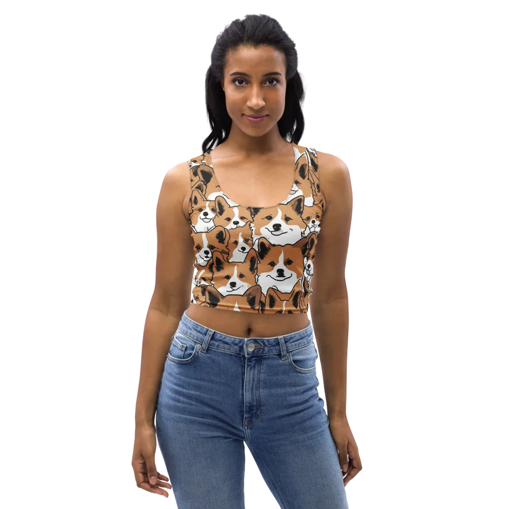 Corgi Crowd on Crop Top — Front