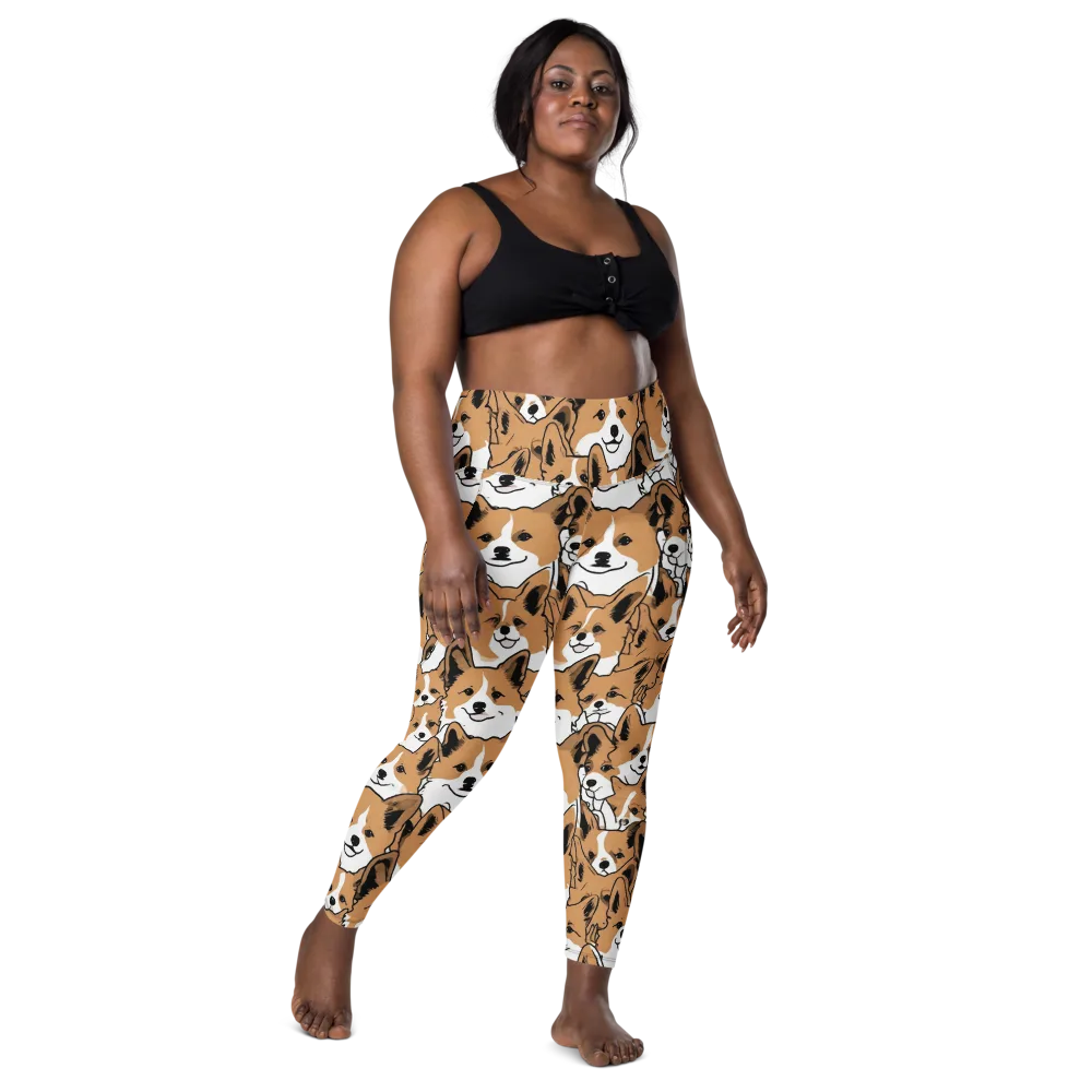 Corgi Crowd on Leggings with Pockets — Front
