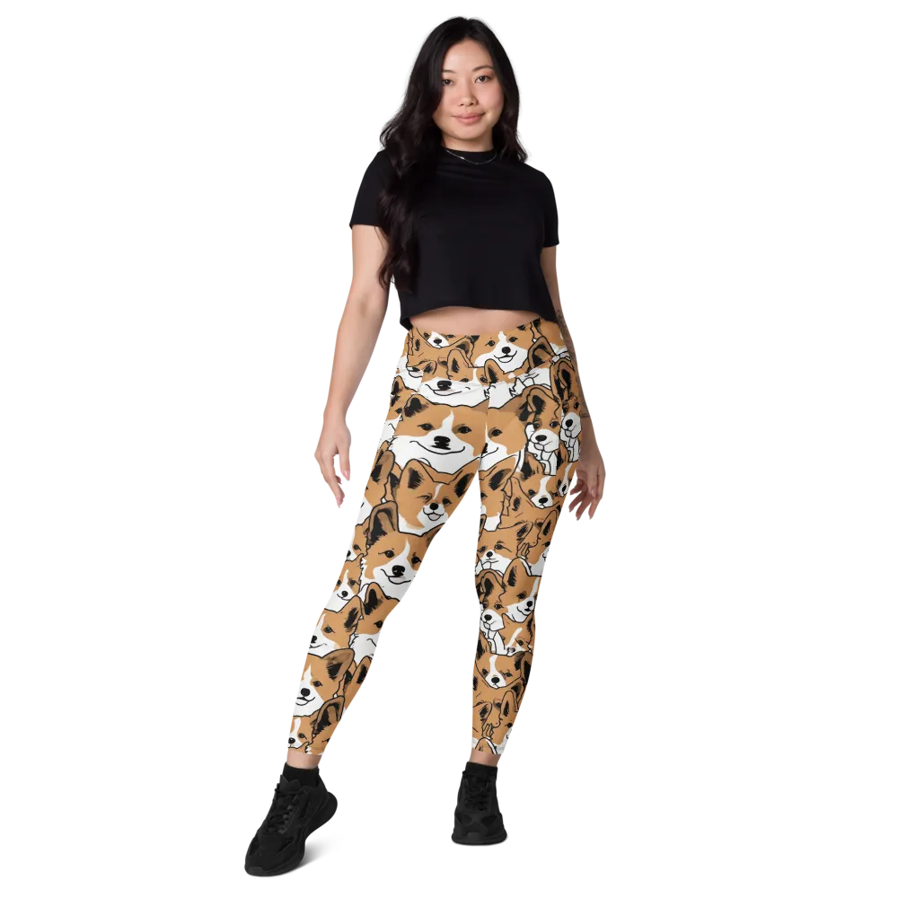 Corgi Crowd on Leggings with Pockets — Front