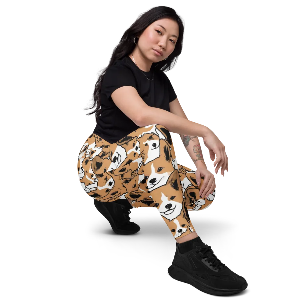 Corgi Crowd on Leggings with Pockets — Right Front