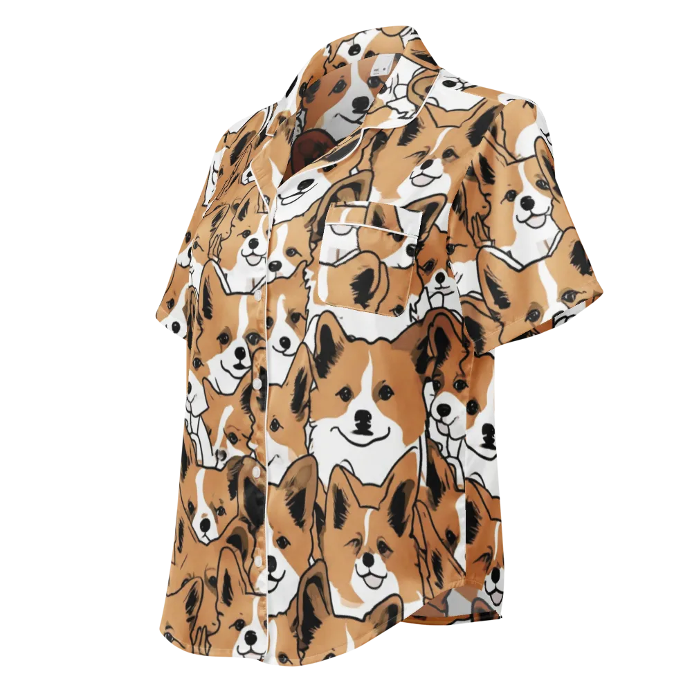 Corgi Crowd on Women's Short Sleeve Pajama Top — Left Front