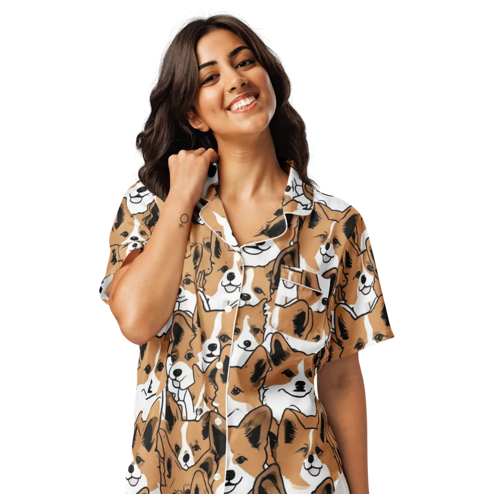 Corgi Crowd on Women's Short Sleeve Pajama Top — Front