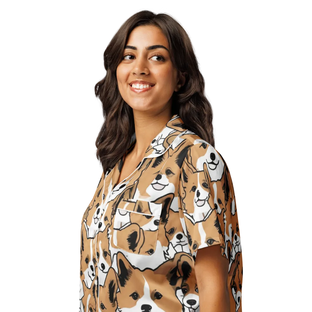 Corgi Crowd on Women's Short Sleeve Pajama Top — Left Front