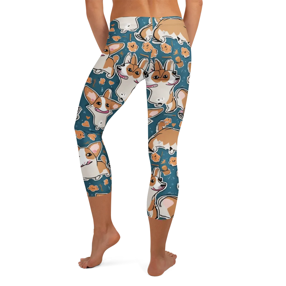 Corgi Confetti on Capri Leggings — Back