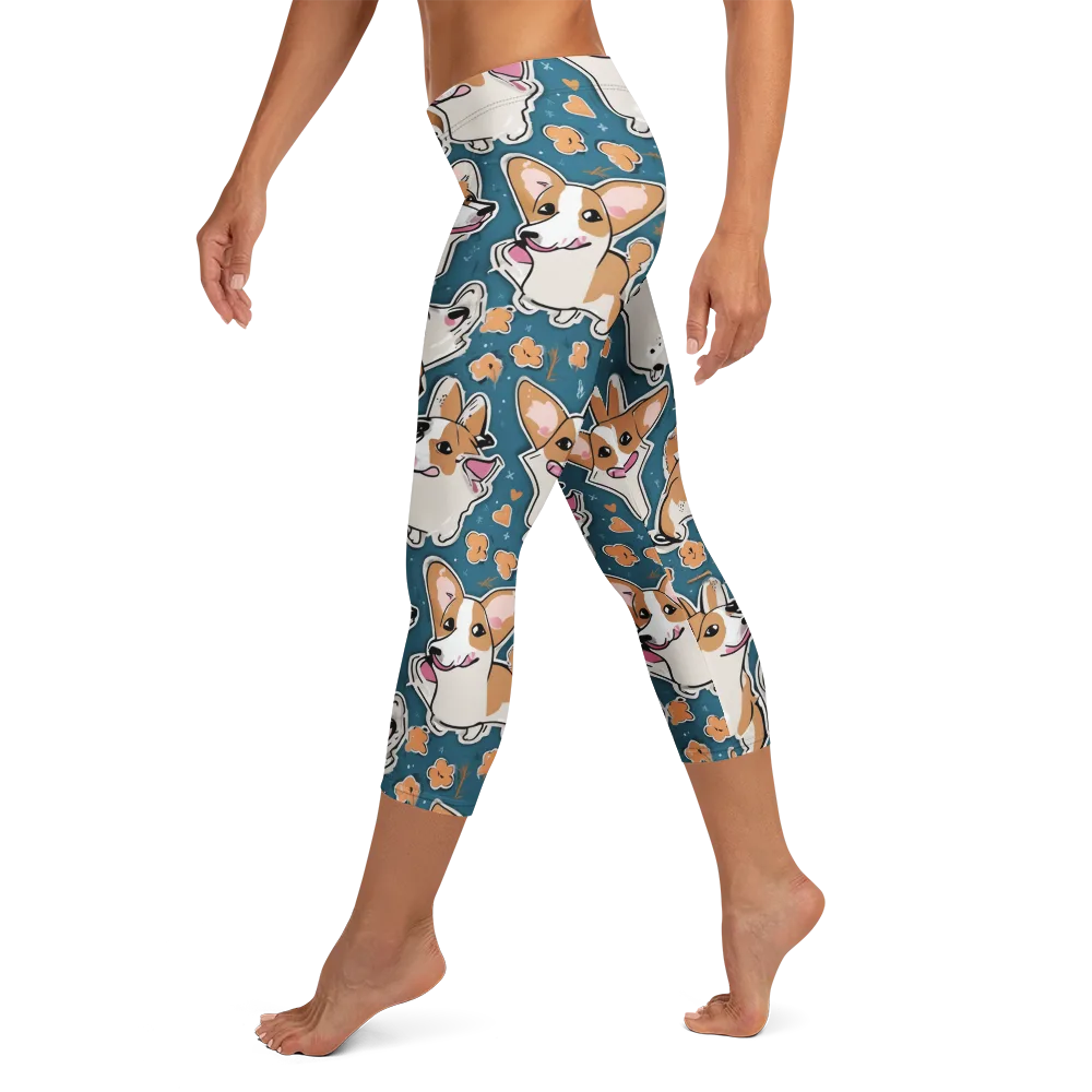 Corgi Confetti on Capri Leggings — Left