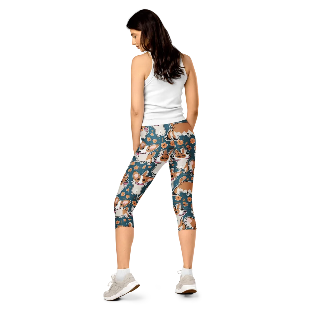 Corgi Confetti on Capri Leggings — Back