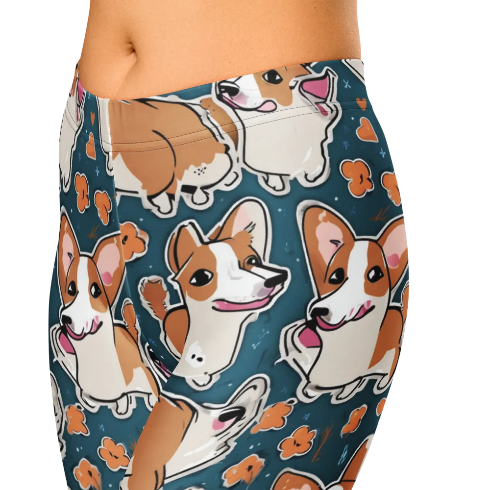 Corgi Confetti on Capri Leggings — Zoomed-in