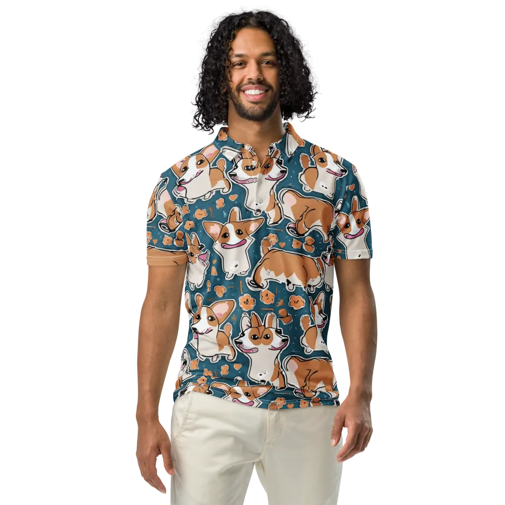 Corgi Confetti on Men's Slim Fit Polo Shirt — Front