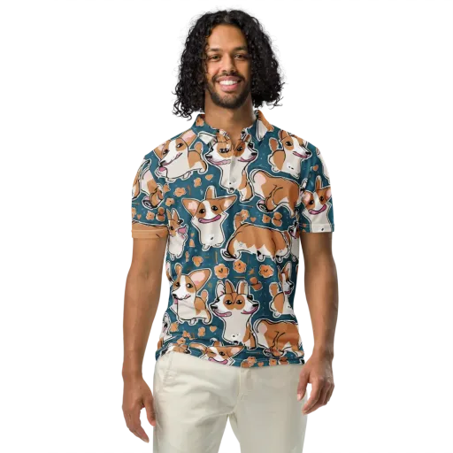 Corgi Confetti on a Men's Slim Fit Polo Shirt