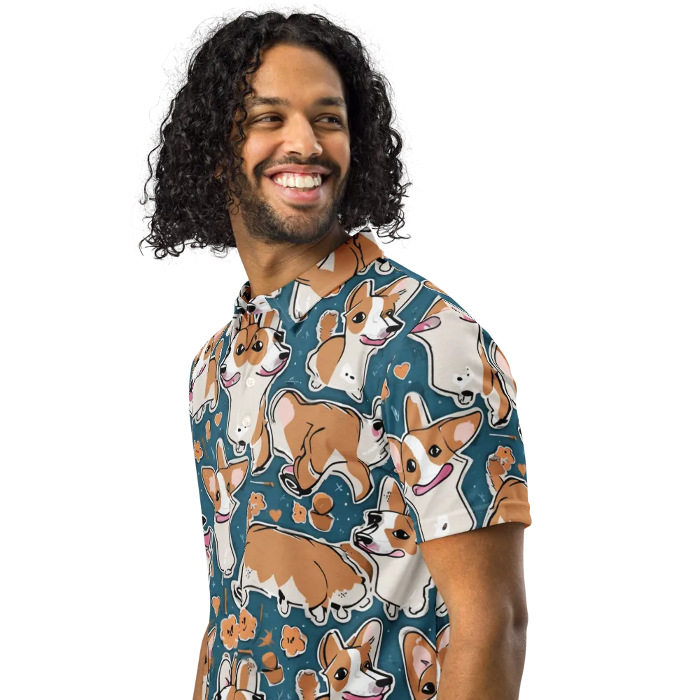 Corgi Confetti on Men's Slim Fit Polo Shirt — Left Front