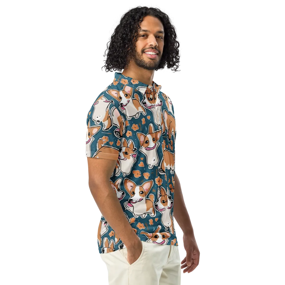 Corgi Confetti on Men's Slim Fit Polo Shirt — Right Front