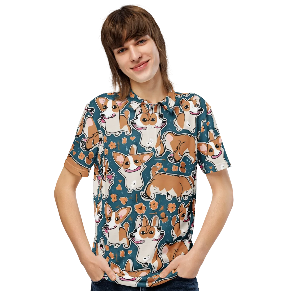 Corgi Confetti on Men's Slim Fit Polo Shirt — Front