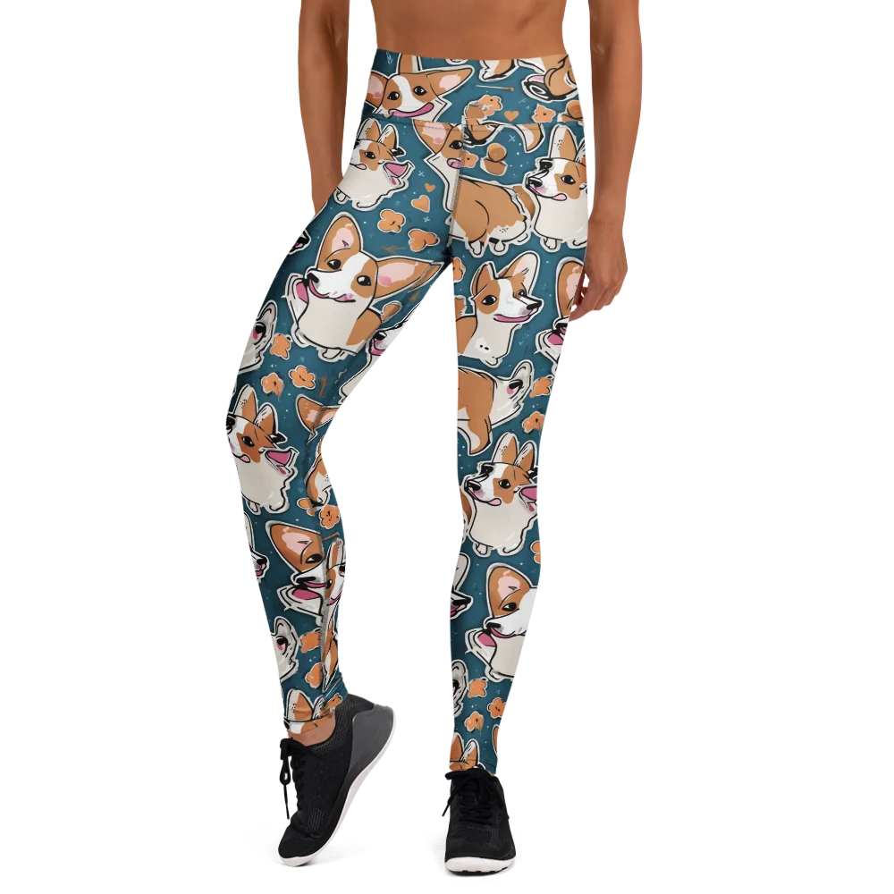 Corgi Confetti on Yoga Leggings — Front