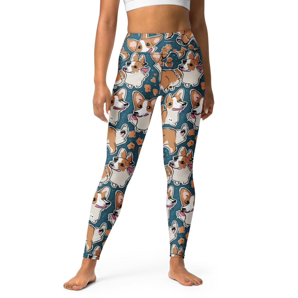 Corgi Confetti on Yoga Leggings — Front