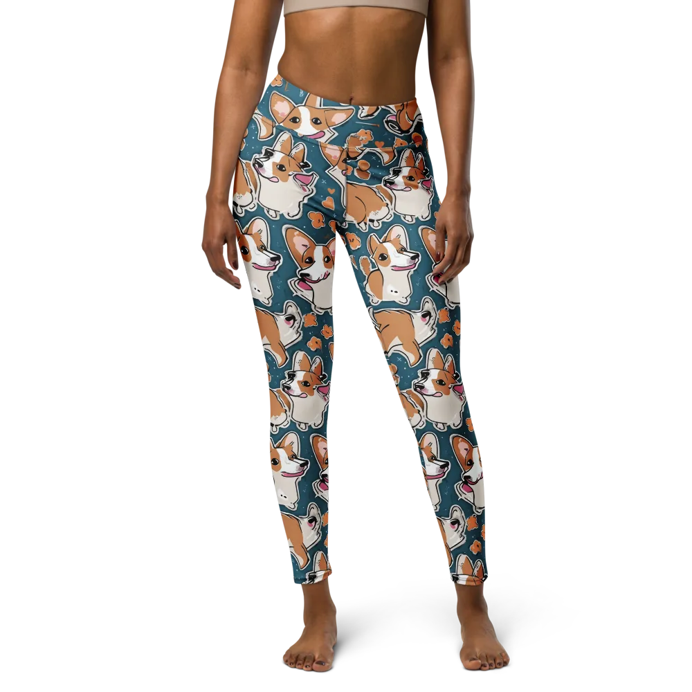 Corgi Confetti on Yoga Leggings — Front