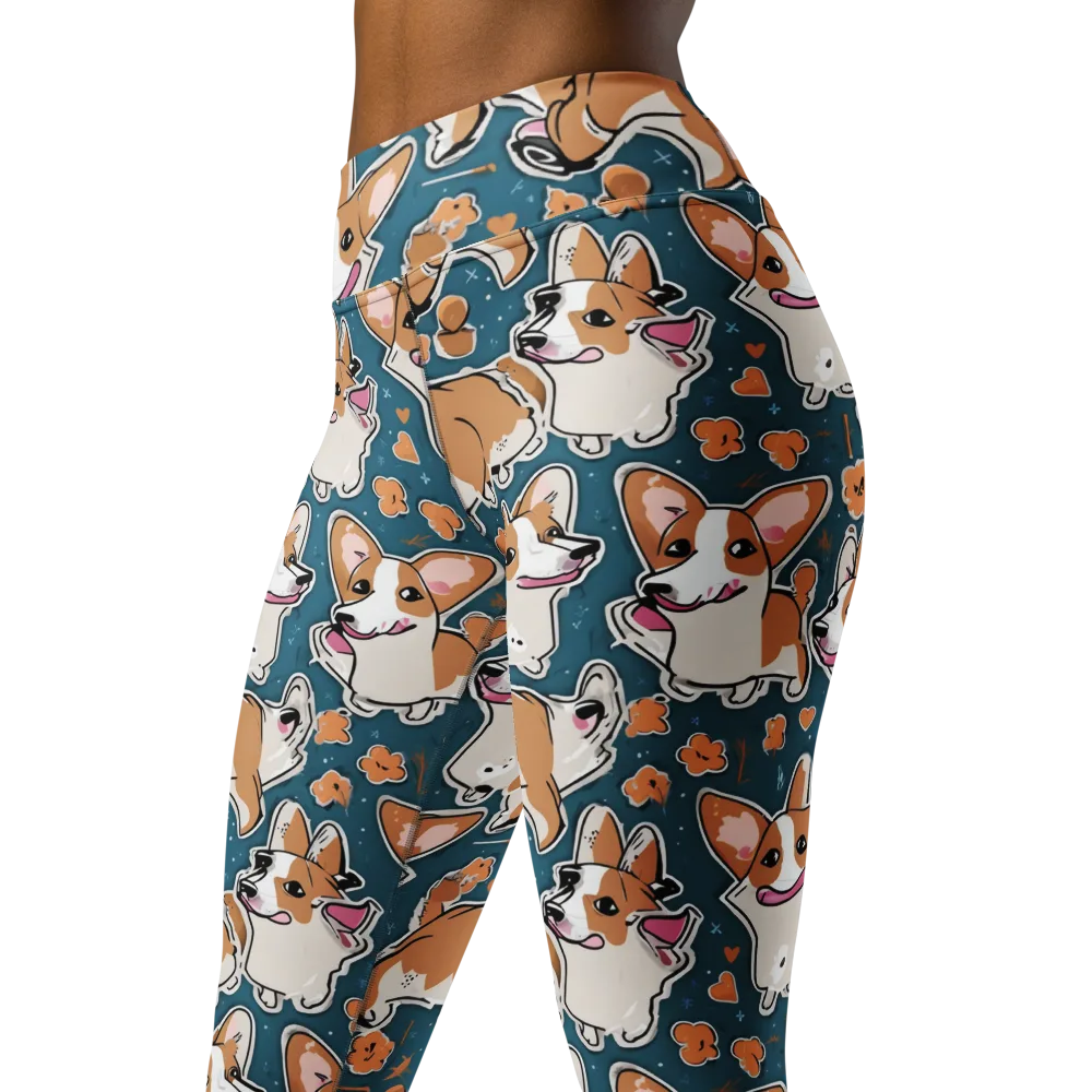 Corgi Confetti on Yoga Leggings — Left Front