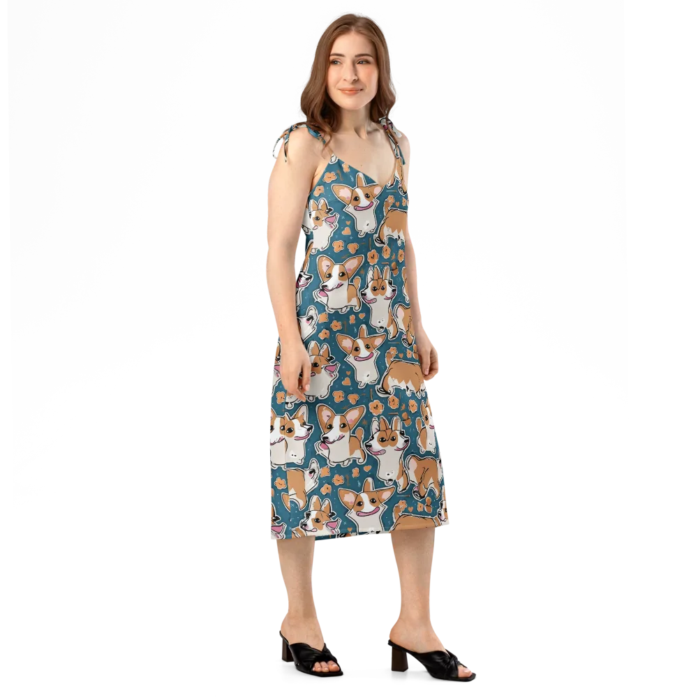 Corgi Confetti on Slip Dress — Right Front