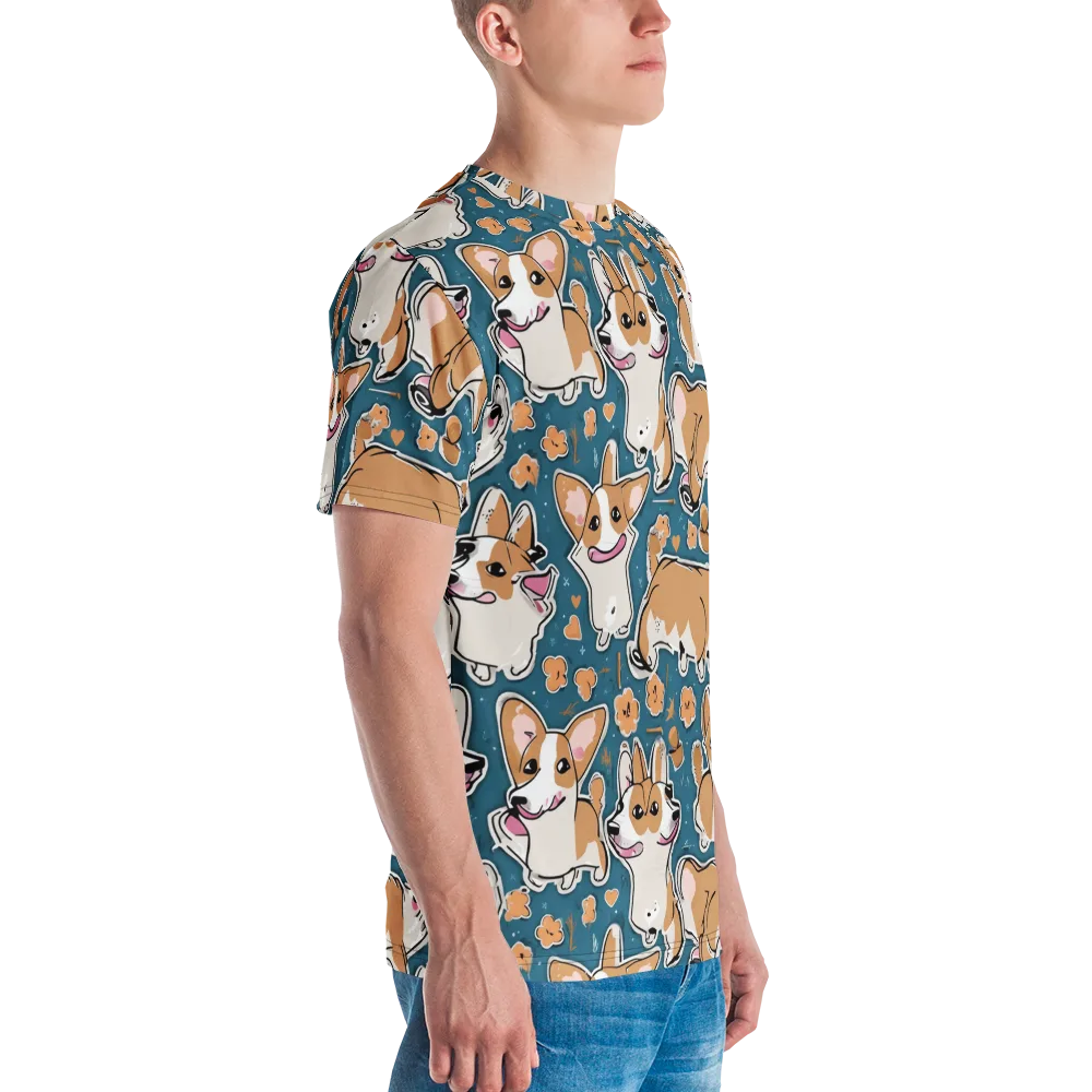 Corgi Confetti on Men's Crew Neck T-Shirt — Right