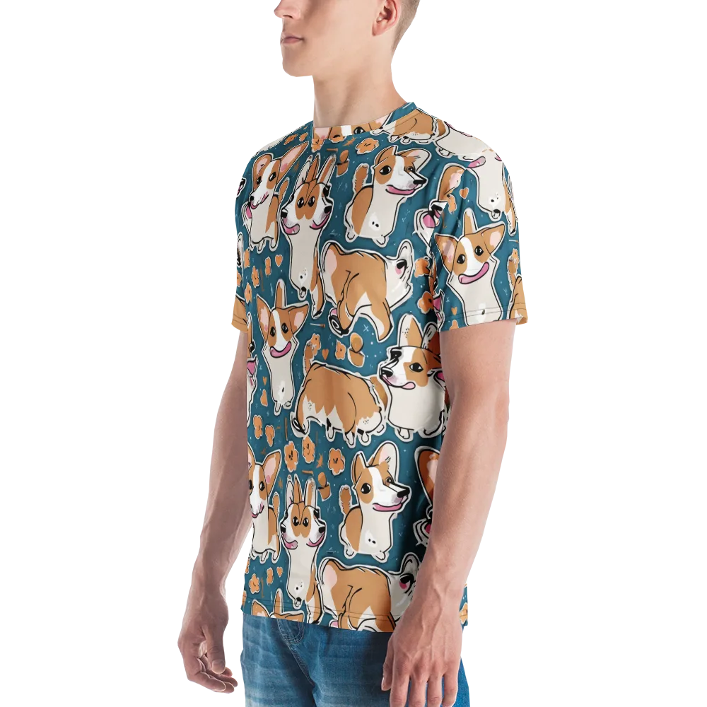 Corgi Confetti on Men's Crew Neck T-Shirt — Left