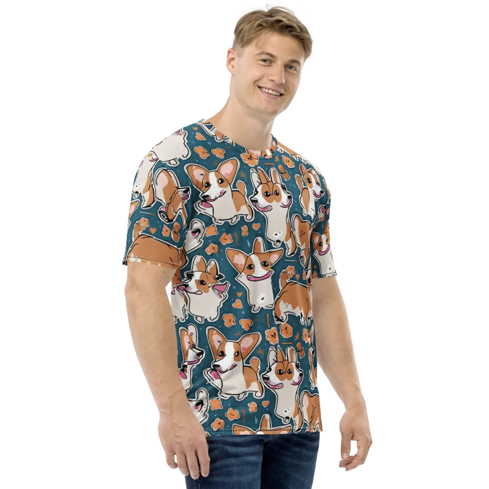 Corgi Confetti on Men's Crew Neck T-Shirt — Right