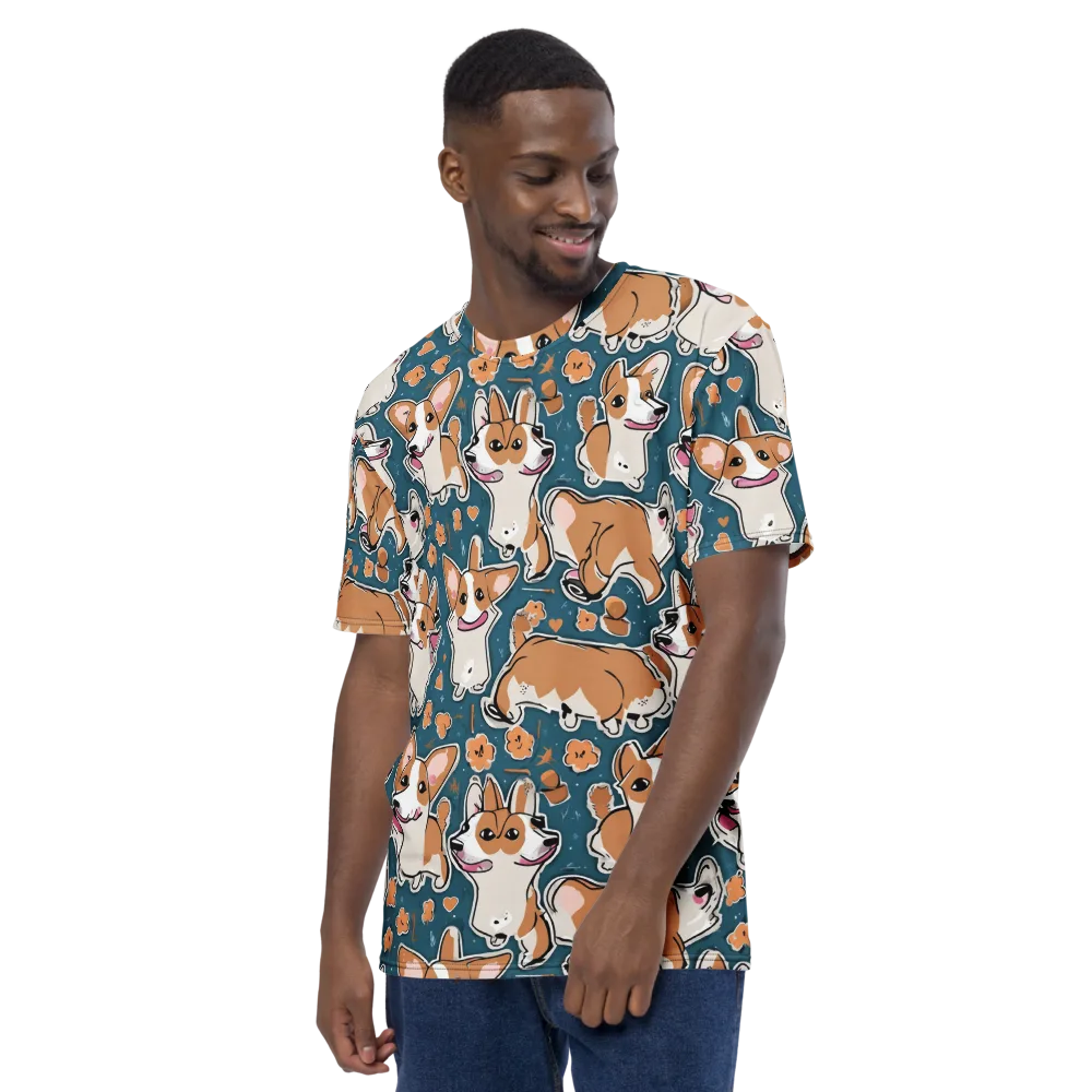 Corgi Confetti on Men's Crew Neck T-Shirt — Left