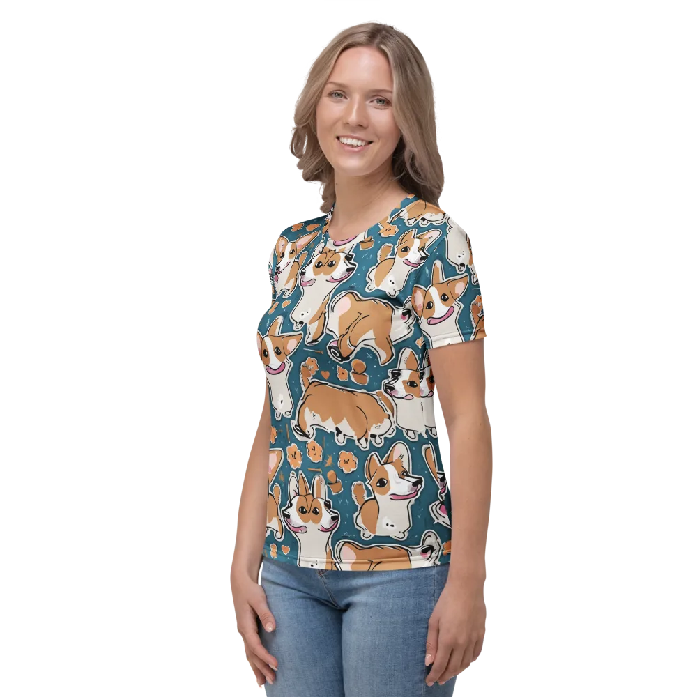Corgi Confetti on Women's Crew Neck T-Shirt — Left