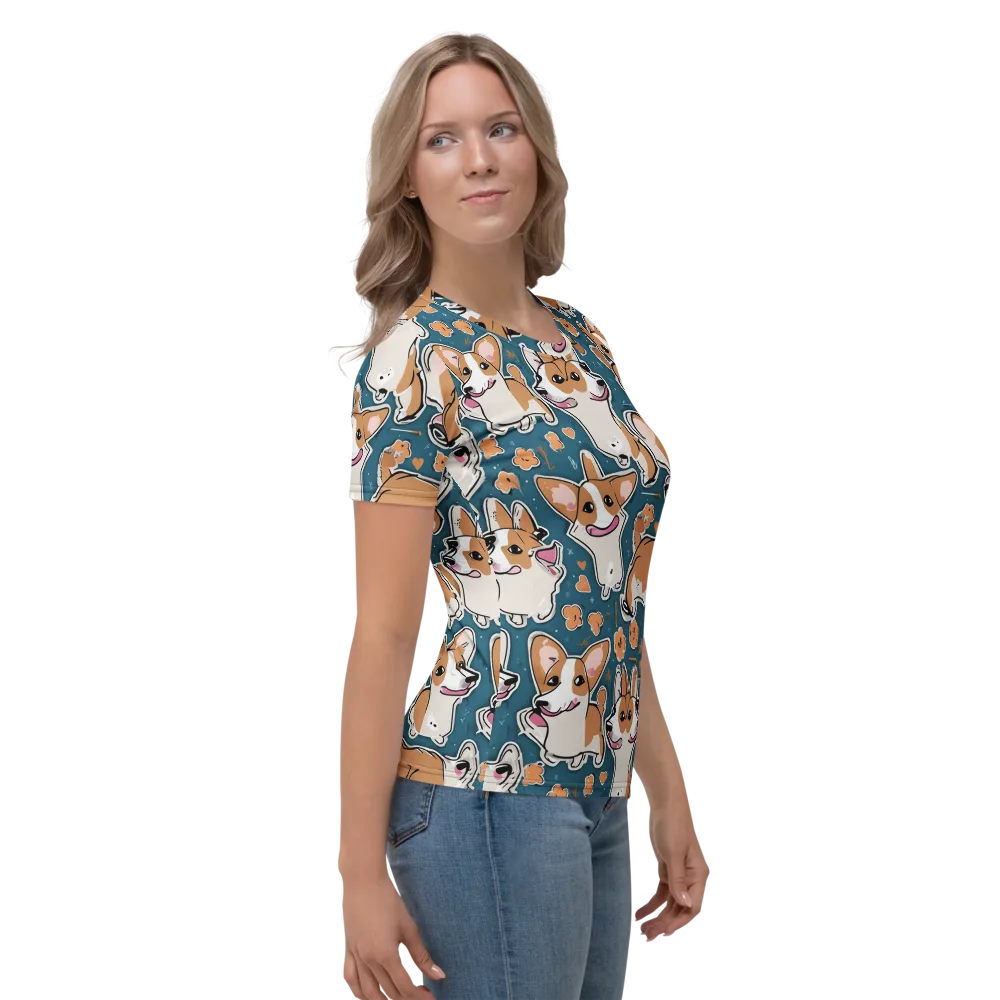 Corgi Confetti on Women's Crew Neck T-Shirt — Right