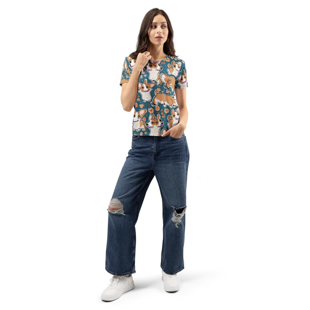Corgi Confetti on Women's Crew Neck T-Shirt — Front