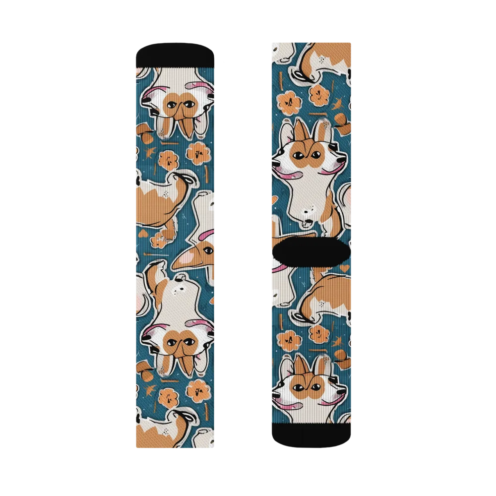 Corgi Confetti on Socks — Left Sock